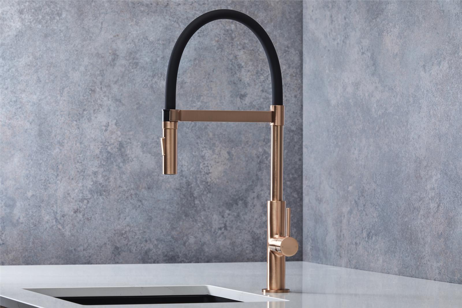 Liquida W24RG S shape Swan Neck 360 Degree Swivel Rose Gold Kitchen Tap